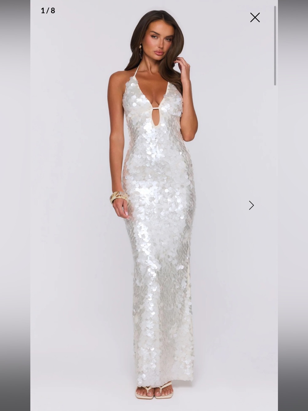 Hello Molly Sparkling Affair Sequin Halter Maxi Dress in Ecru White